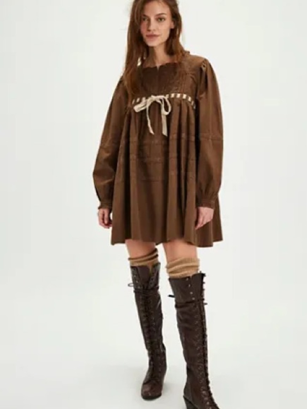 Free People Tea Time Mini Dress in chocolate brown